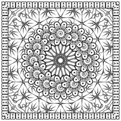 Mehndi flower for henna, mehndi, tattoo, decoration. decorative ornament in ethnic oriental style. doodle ornament. coloring book page.