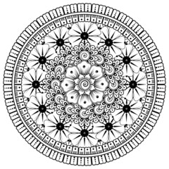 Mehndi flower for henna, mehndi, tattoo, decoration. decorative ornament in ethnic oriental style. doodle ornament. coloring book page.
