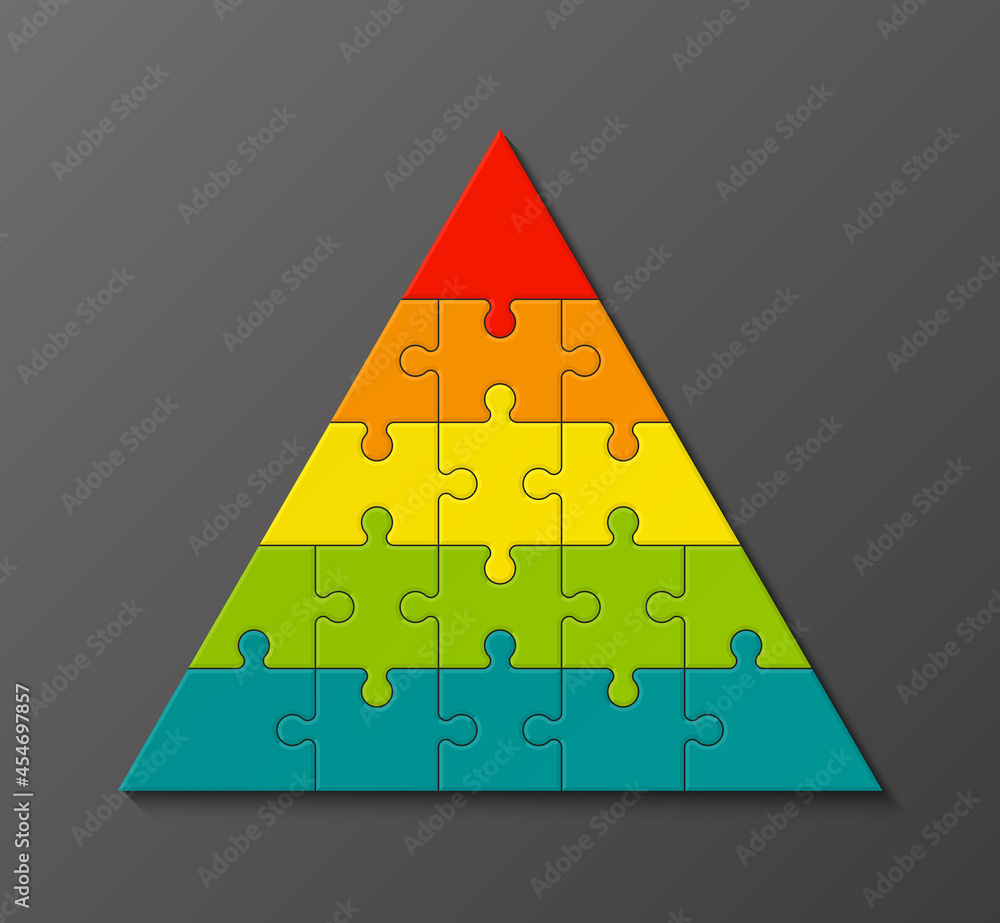 Leinwandbilder five levels color pyramid. puzzle presentation infographic template with explanatory text field for 