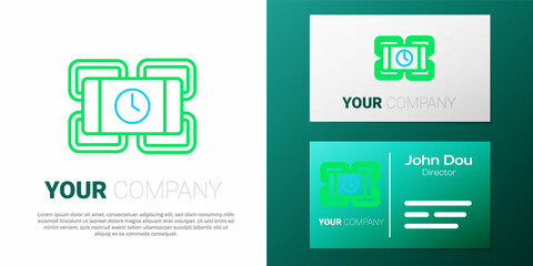 Line Detonate dynamite bomb stick and timer clock icon isolated on white background. Time bomb - explosion danger concept. Colorful outline concept. Vector