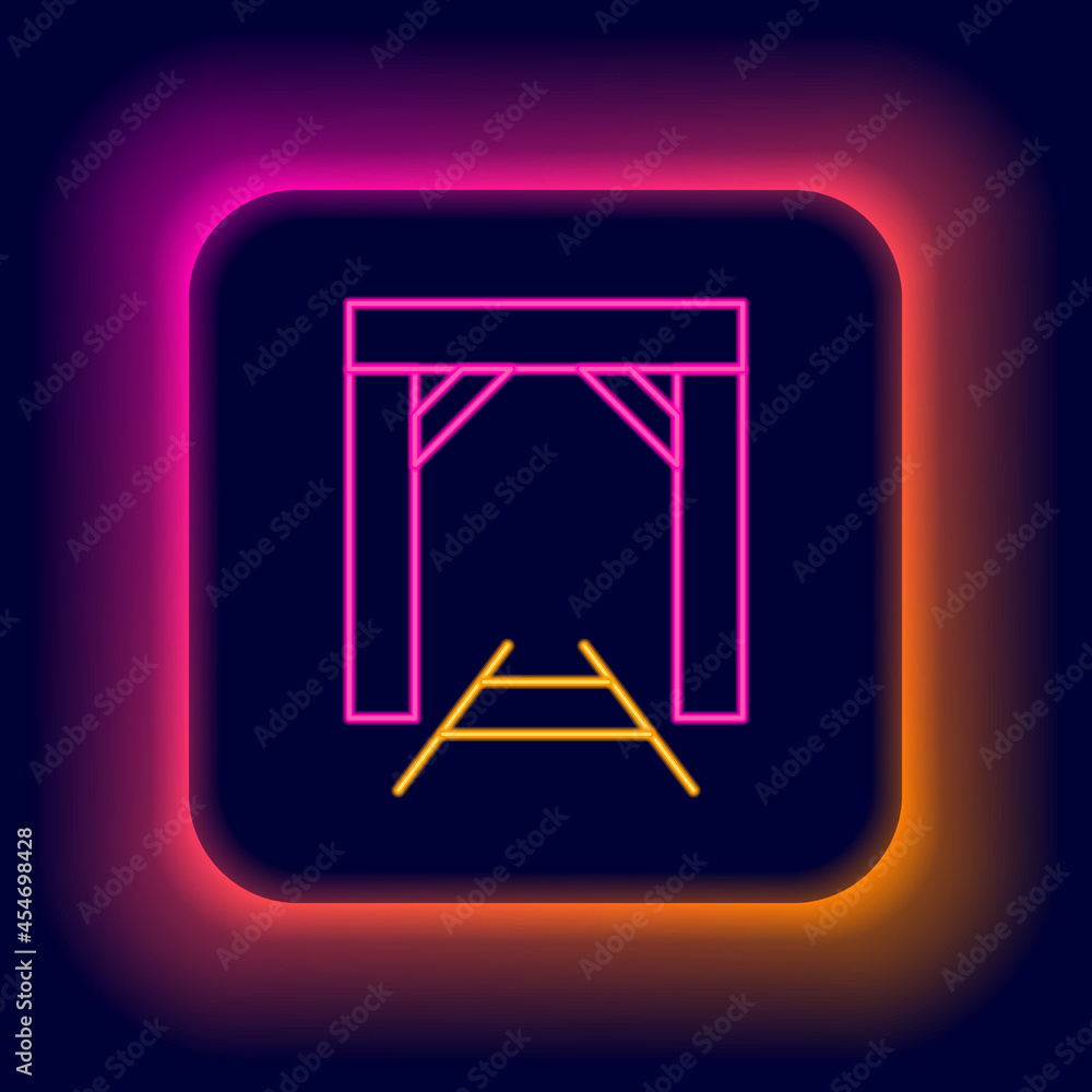Wall mural Glowing neon line Mine entrance icon isolated on black background. Colorful outline concept. Vector - Wall murals