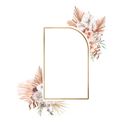 Boho tropical floral frame, Watercolor boho roses and palm leaves, Floral borders png for wedding invitations, feminine logo, baby shower, engagement, mothers day