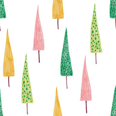 Pencil drawn seamless pattern with trees.