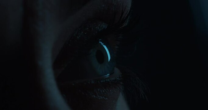 close up macro eye light revealing human eye with reflection in iris