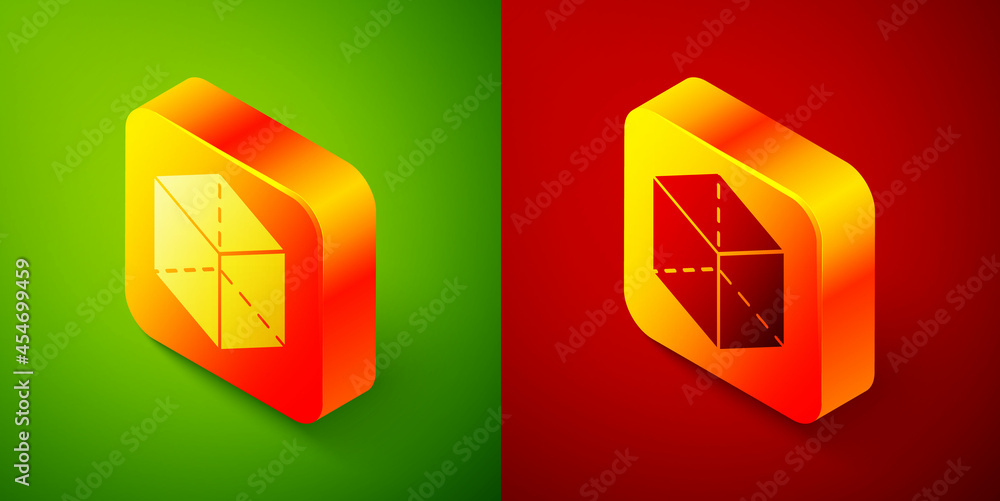 Poster isometric geometric figure cube icon isolated on green and red background. abstract shape. geometric