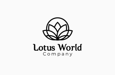Lotus logo. lotus and globe with Line art design template element