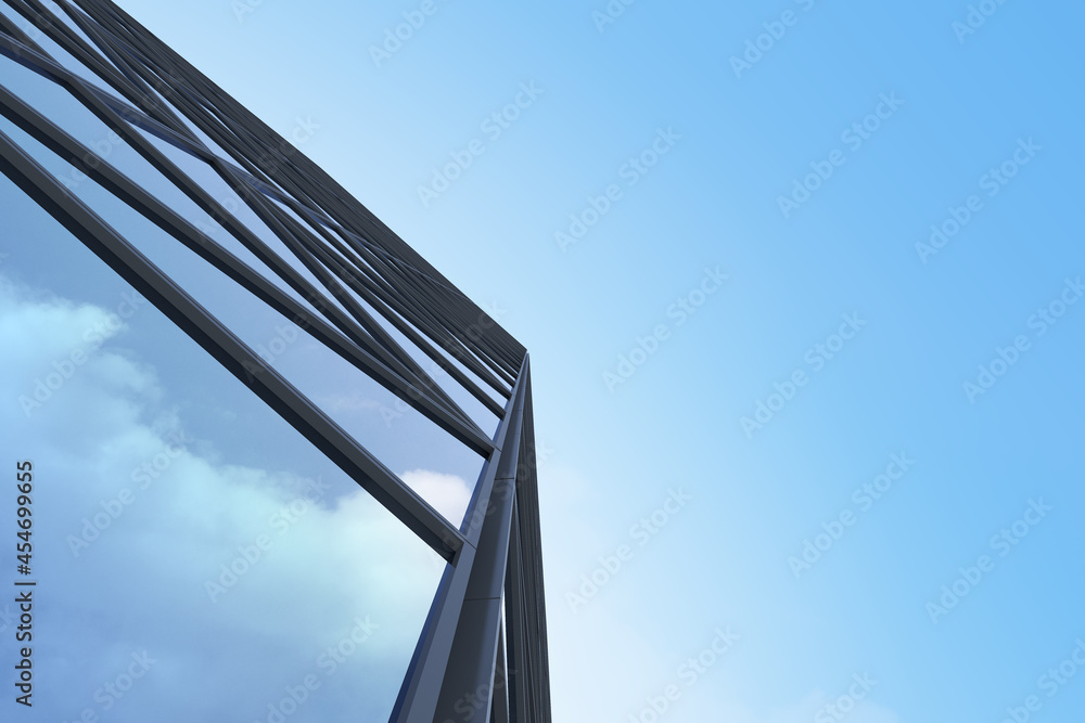 Poster low angle view of futuristic modern architecture, skyscraper of corporate office building, 3d render