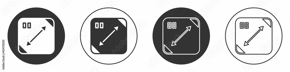 Poster black diagonal measuring icon isolated on white background. circle button. vector