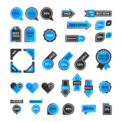 Vector stickers, price tag, banner, label. Coupon sale, offers and promotions vector template. Set of buttons, icons.