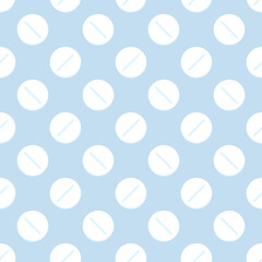 White round shaped pills, medications, vitamins vector seamless pattern background.
