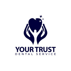 Obraz premium your trust dental service logo, hand touching teeth gently vector