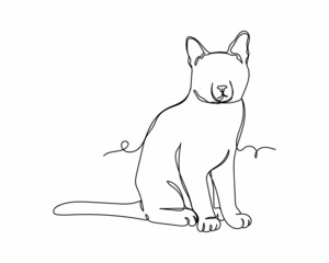 Continuous one line drawing of beautiful cat icon in silhouette on a white background. Linear stylized.