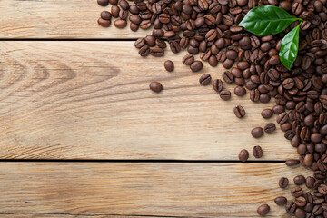 Coffee Beans On Wooden Table Background