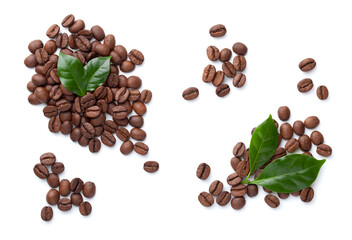 Coffee Beans With Leaves Isolated On White