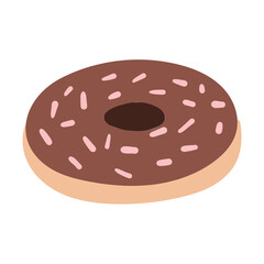 Donut with chocolate icing and colored sprinkles, hand drawn cartoon illustration vector 