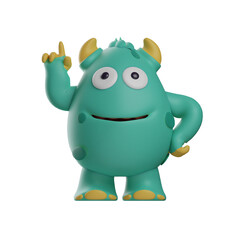 Cute Monster 3D Cartoon Illustration with fingers pointing up