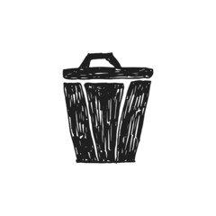Vector hand drawn garbage or trash can icon isolated on white