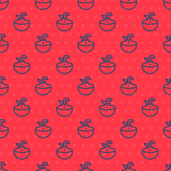 Blue line Washbasin icon isolated seamless pattern on red background. Barber washing chair with washbasin. Hair washing chair. Vector