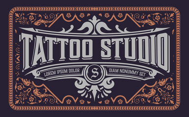 Tattoo logo with vintage ornaments. Layered