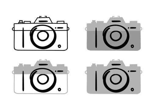 Set of different style hand drawn digital cameras
