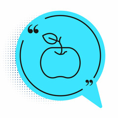 Black line Apple icon isolated on white background. Excess weight. Healthy diet menu. Fitness diet apple. Blue speech bubble symbol. Vector
