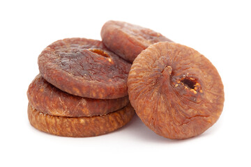 Micro close-up and details of Organic Indian dry fruit fig (Ficus carica) isolated over white...