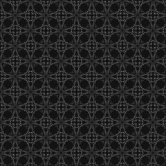 Abstract black background seamless pattern with diamonds flowers
