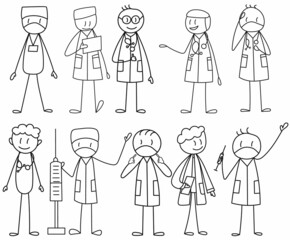 vector, isolated, figurine, doctors in lab coats, set