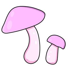 Mushroom. Beautiful autumn forest large cartoon mushroom pink. Vector illustration for magazines, prints and stickers on canned food.
