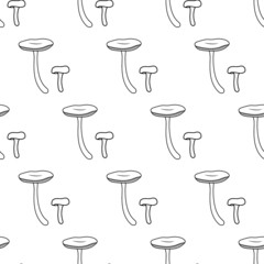 Mushroom line pattern. Beautiful autumn forest big cartoon mushroom. Vector illustration for magazines, prints and stickers on canned food.