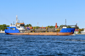 Large vessel for dredging the seabed. Baltic Sea, Baltiysk