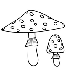 Mushroom line. Beautiful autumn forest big cartoon mushroom. Vector illustration for magazines, prints and stickers on canned food.