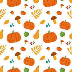 seamless pattern autumn. pumpkin mushrooms foliage