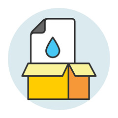 Cardboad Printing Concept, Box with Droplet Vector Icon Design, Offset Printing Symbol, Digital Printer Services Sign, Cmyk Color print equipment Stock illustration