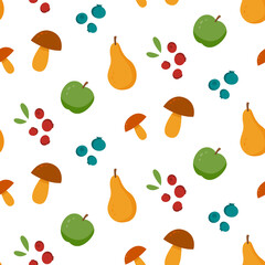 seamless pattern autumn. mushrooms, apples and pears