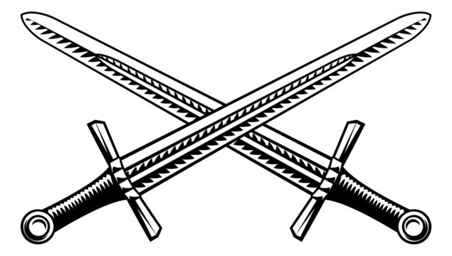 Crossed Swords Vintage Engraved Etching Woodcut