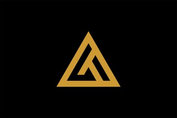 Mountain logo design vector. Triangle abstract illustration symbol. Letter AM outline sign. Gold adventure vector icon.