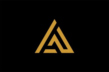 Mountain logo design vector. Triangle abstract illustration symbol. Letter AM outline sign. Gold adventure vector icon.