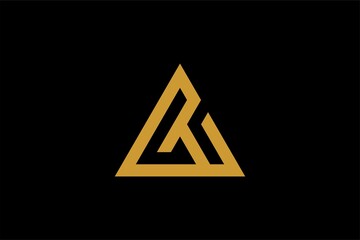 Mountain logo design vector. Triangle abstract illustration symbol. Letter AM outline sign. Gold adventure vector icon.