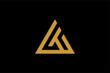 Mountain logo design vector. Triangle abstract illustration symbol. Letter AM outline sign. Gold adventure vector icon.