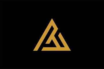 Mountain logo design vector. Triangle abstract illustration symbol. Letter AM outline sign. Gold adventure vector icon.