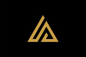 Mountain logo design vector. Triangle abstract illustration symbol. Letter AM outline sign. Gold adventure vector icon.