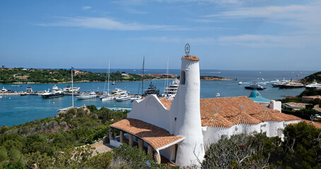 AUG 2021 - ITA - typical church in the village of Porto Cervo - sardinia - travel destination.