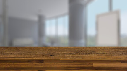 Background with empty table. Flooring. Furniture set with table, chairs and devices. 3D rendering.. Moc