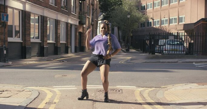 african american woman dancing loop funny dancer in street doing funky dance 4k