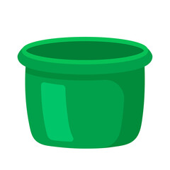 Green plastic basin. Mass market product for washing and cleaning. Water container. Wide basin for food or house keeping. Vector illustration in cartoon flat style. 
