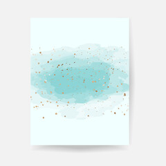 Blue watercolor with gold dust confetti dust. Vector illustration for wedding, birthday, it's a boy, father's day invitation design cards, social media, sale poster. Copy space for text.