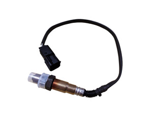 Oxygen sensor on a white background for a car. New spare parts.
