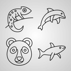 Set of Thin Line Flat Design Icons of Animals