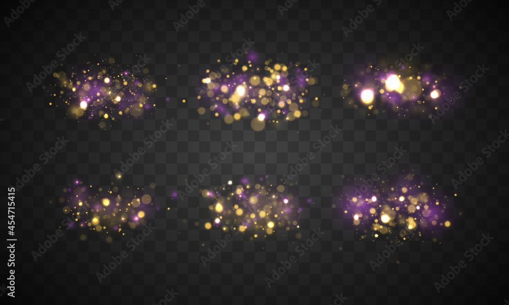 Poster christmas abstract pattern. purple fireworks explosion dust vector. festive purple and golden lumino